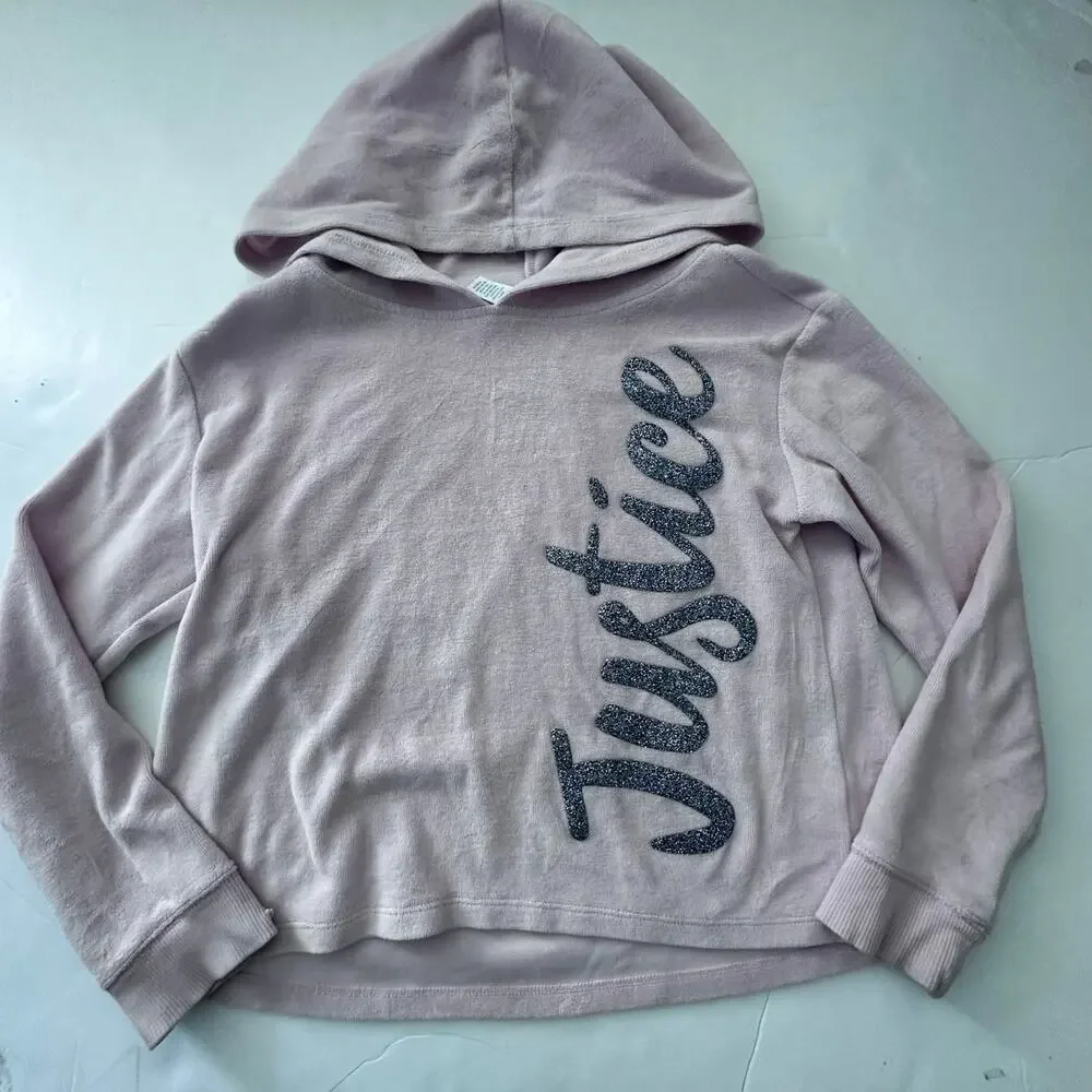 Justice Pink Velour Hoodie - Size 10 - Play Condition